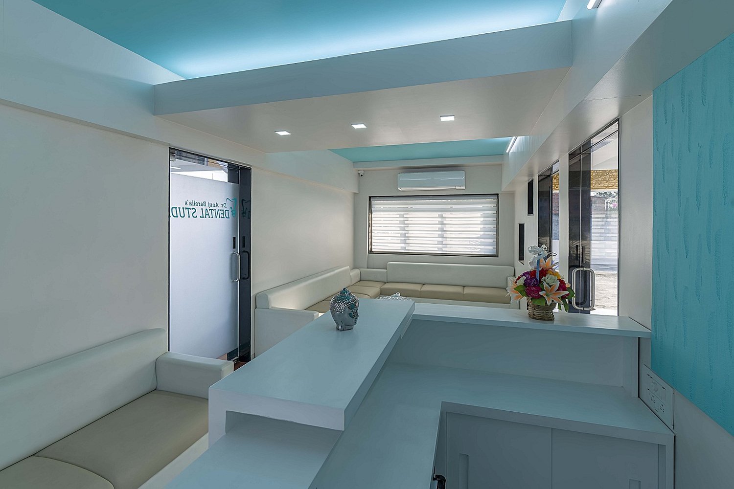 Comfortable patient waiting lounge at Dr. Anuj Barolia's Dental Studio